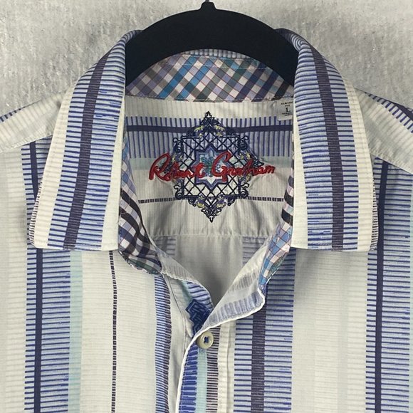 Robert Graham Shirt Mens L Blue White Stripe Contrast Trim Flip Cuff Button Up - Picture 3 of 14